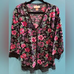 Vintage Victoria's Secret Floral Top with Pink and Purple Accents Lace Cottage
